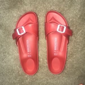 Red Birkenstock slides